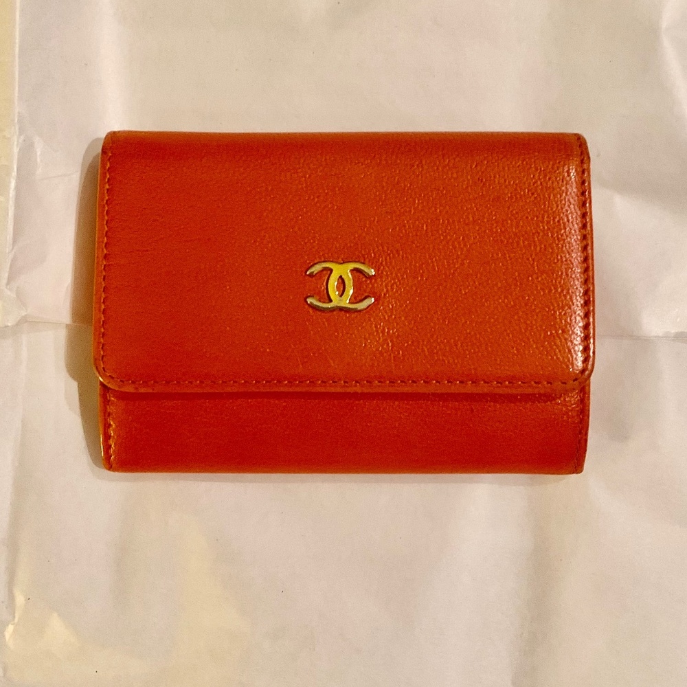 CHANEL card holder orange/salmon color